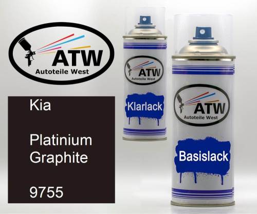 Kia, Platinium Graphite, 9755: 400ml Sprühdose + 400ml Klarlack - Set, von ATW Autoteile West.